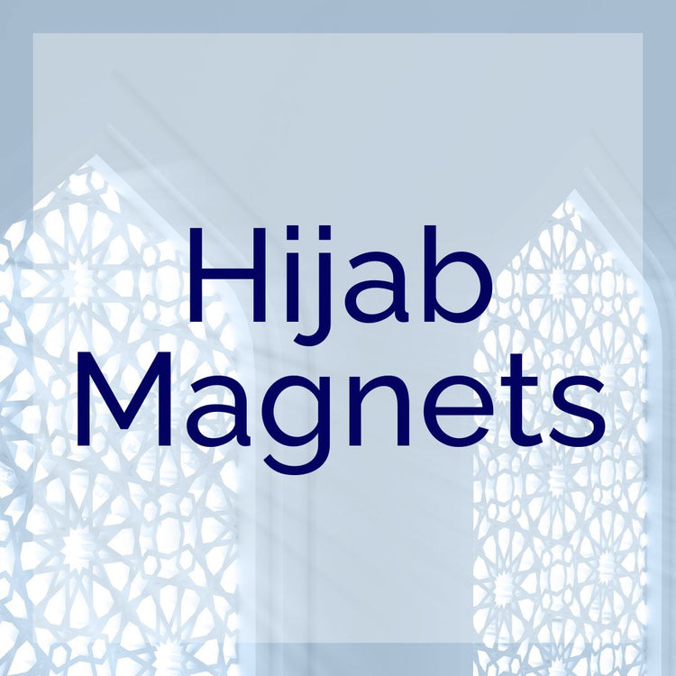 Stylized image with text 'Hijab Magnets' promoting magnetic hijab clips for stylish headwear solutions.